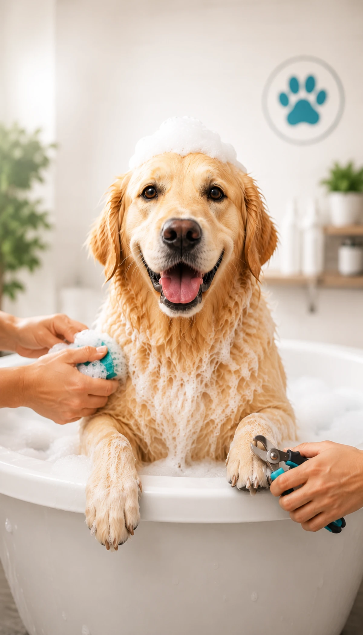 Freshly bathed dog receiving a bath and nail trim in Maryville, TN